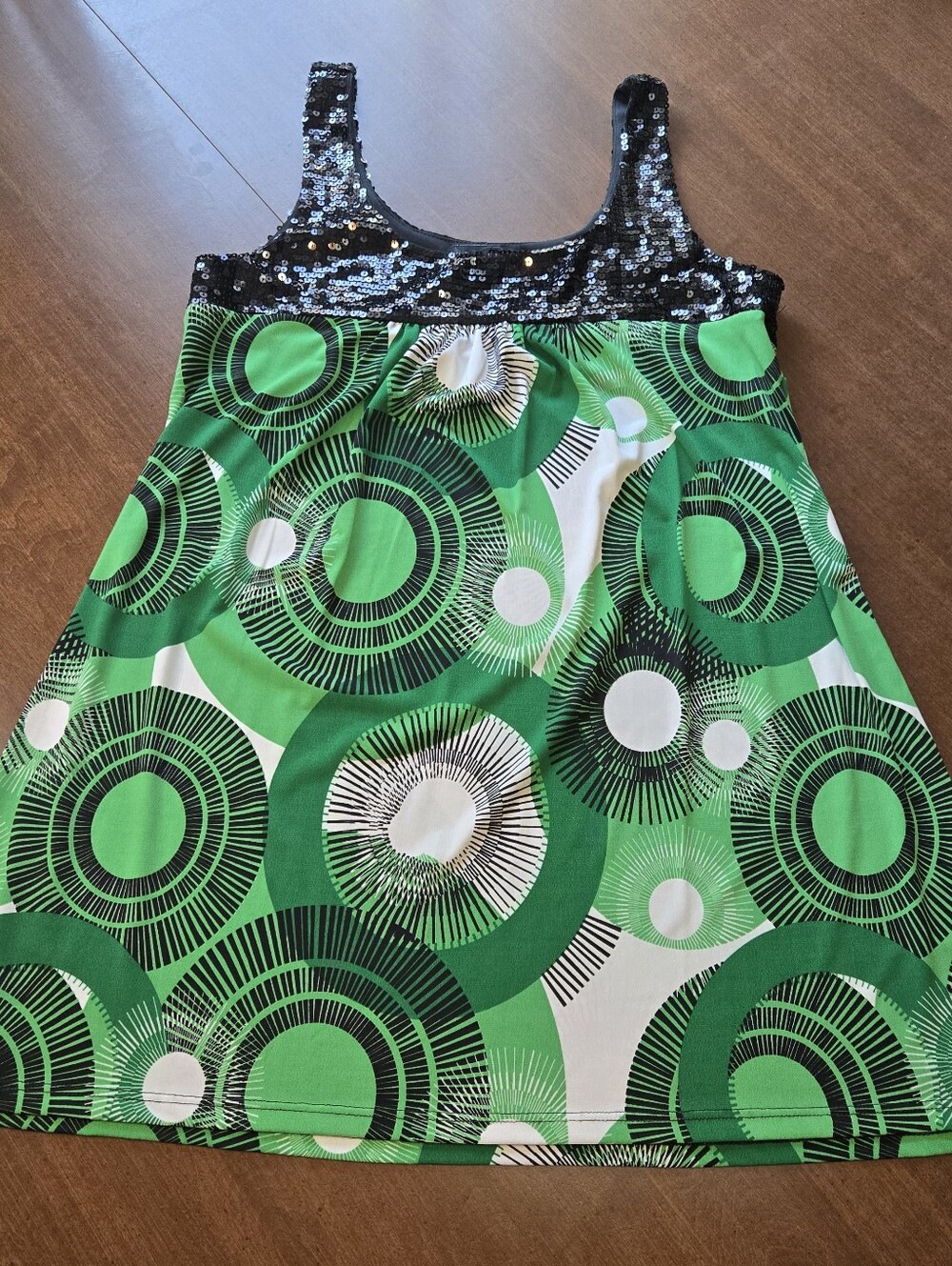 Y2K Vintage 00s Fleurish Green Multicolor Circles Sequins Mini Dress Size Large